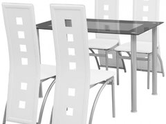 Set masa cu scaune 5 piese alb